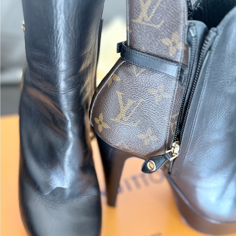 Louis Vuitton Monogram Black and Brown Heeled Boots size 6 - Picture 6 of 16